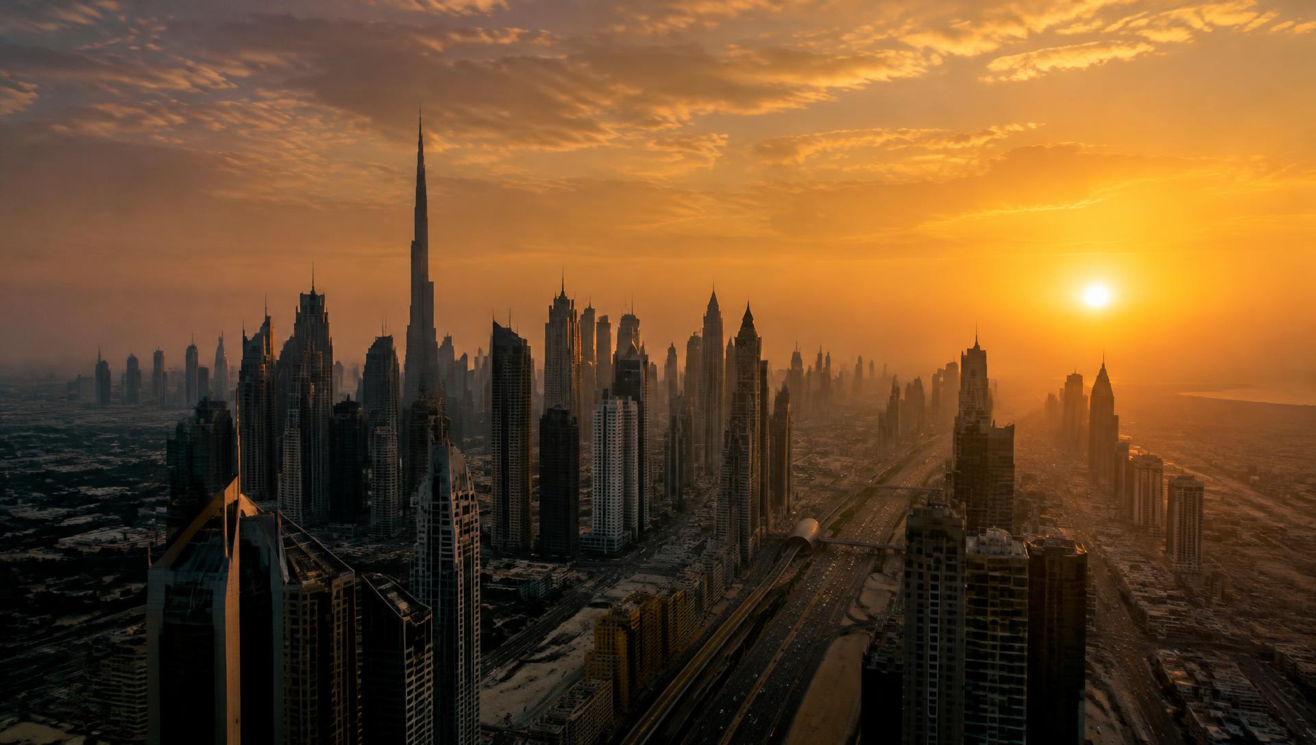 Dubai skyline at golden hour